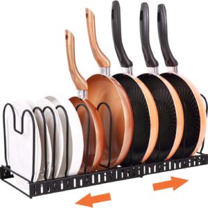 Expandable Pot and Pan Organizer Rack For Cabinet w/ 10 Adjustable Compartments